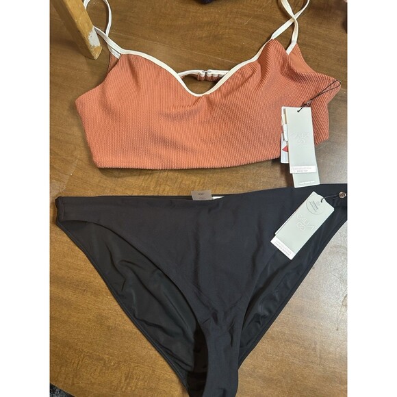 CALIA by Carrie Underwood Other - Calia Womens Ribbed Bikini Top Orange Terracotta Low Rise Bottom Black XXL NWT